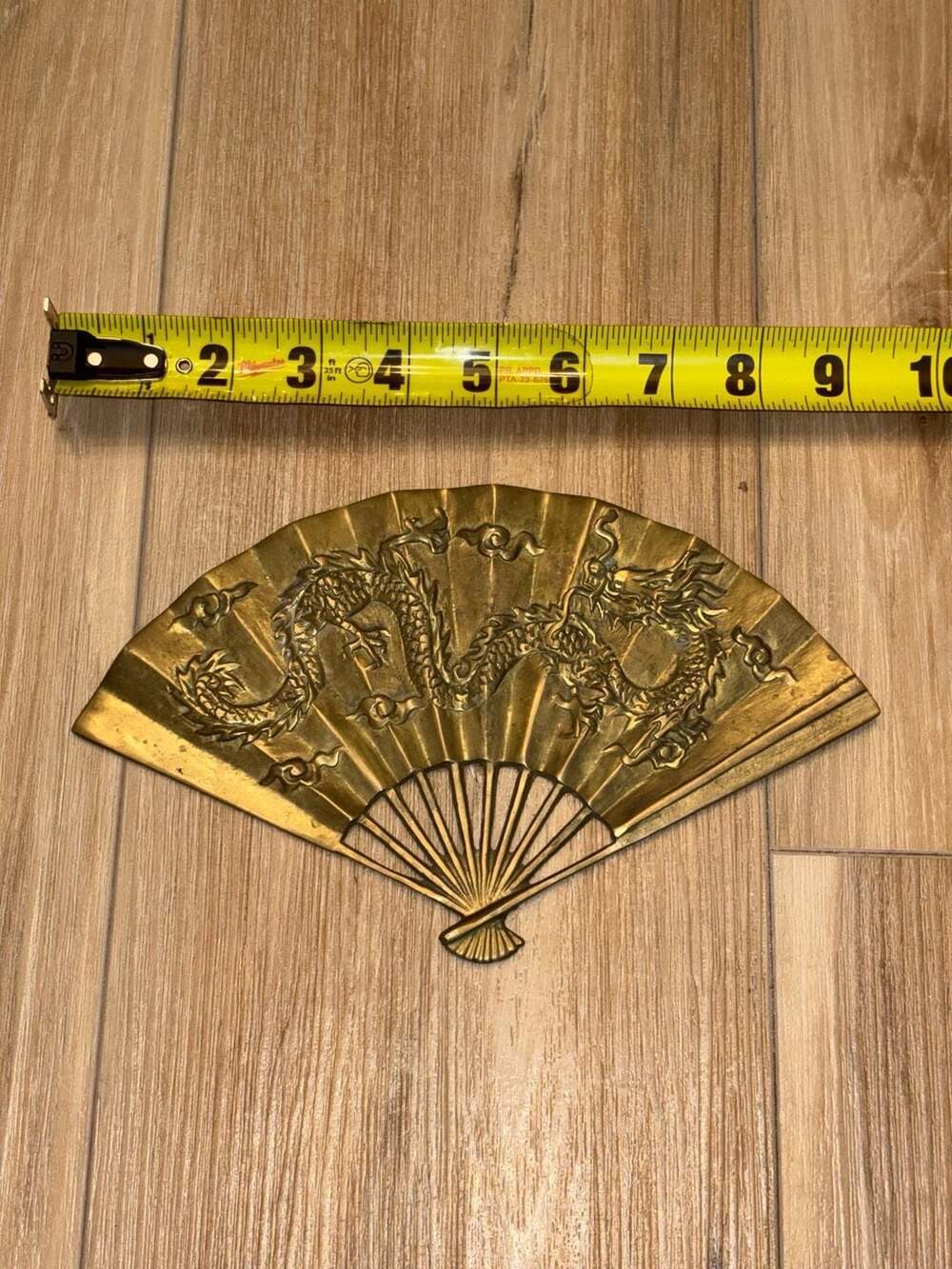 Vintage Solid Brass Asian Chinese Japanese Dragon Folding Hand Fan Wall Decor - Picture 3 of 3